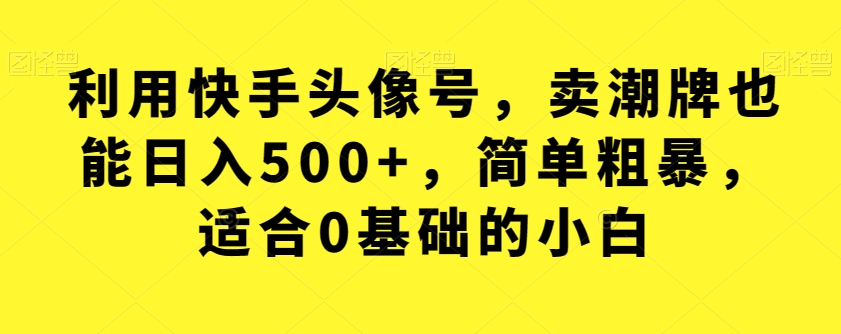 利用快手头像号，卖潮牌也能日入500+，简单粗暴，适合0基础的小白【揭秘】| 网创圈