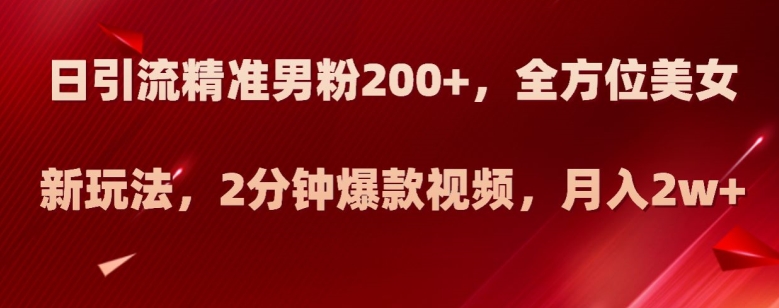 日引流精准男粉200+，全方位美女新玩法，2分钟爆款视频，月入2w+【揭秘】| 网创圈