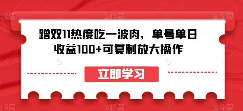 蹭双11热度吃一波肉，单号单日收益100+可复制放大操作【揭秘】| 网创圈