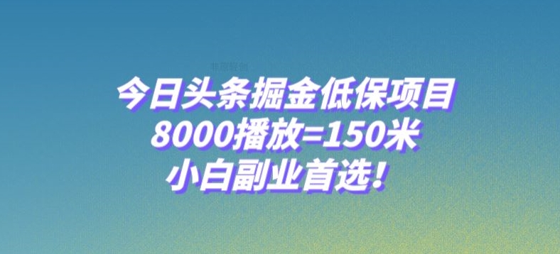 今日头条掘金低保项目，8000播放=150米，小白副业首选【揭秘】| 网创圈