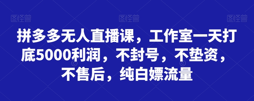 拼多多无人直播课，工作室一天打底5000利润，不封号，不垫资，不售后，纯白嫖流量| 网创圈