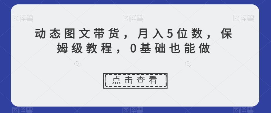 动态图文带货，月入5位数，保姆级教程，0基础也能做【揭秘】| 网创圈
