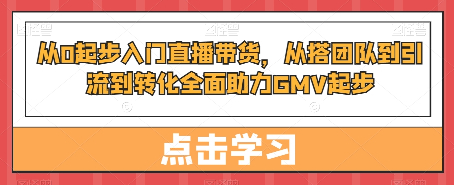 从0起步入门直播带货，​从搭团队到引流到转化全面助力GMV起步| 网创圈