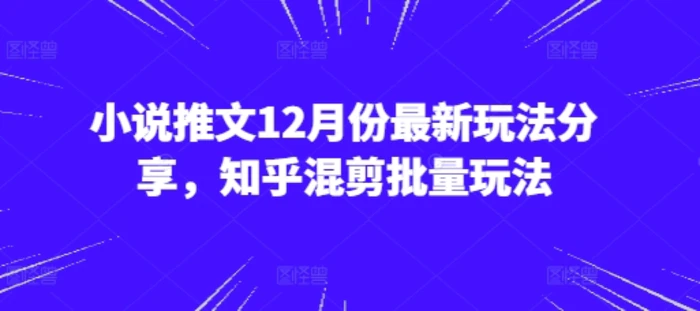 小说推文12月份最新玩法分享，知乎混剪批量玩法| 网创圈