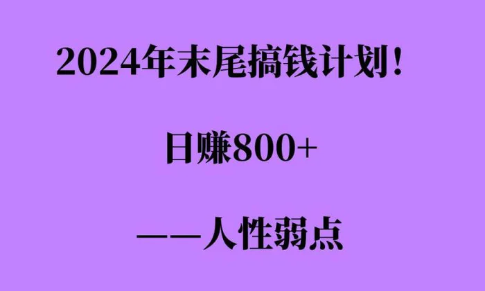 2024年末尾搞钱计划，男粉项目，人性弱点，日入多张| 网创圈