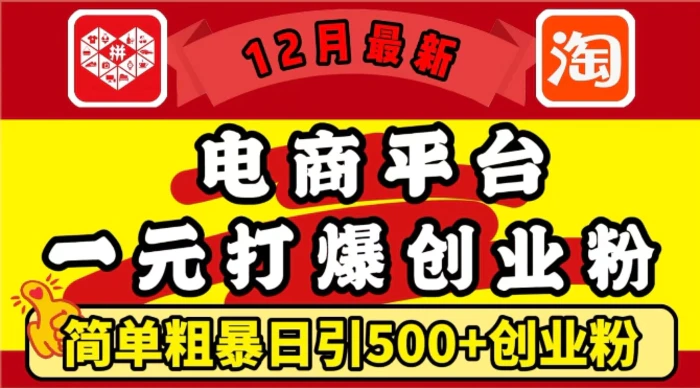 12月最新：电商平台1元打爆创业粉，简单粗暴日引500+精准创业粉，轻松月入过W| 网创圈