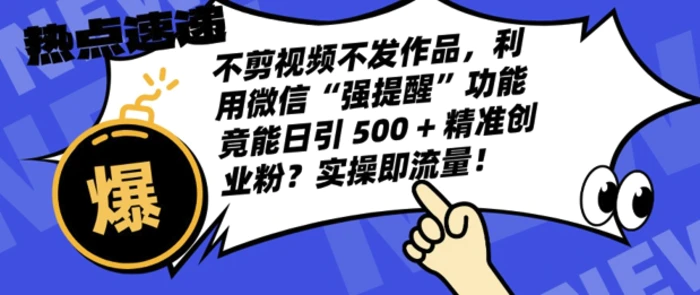 不剪视频不发作品，视频号私信日引 500 + 精准创业粉?实操即流量!| 网创圈