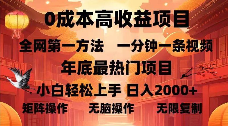 （13723期）0成本高收益蓝海项目，一分钟一条视频，年底最热项目，小白轻松日入2000+| 网创圈