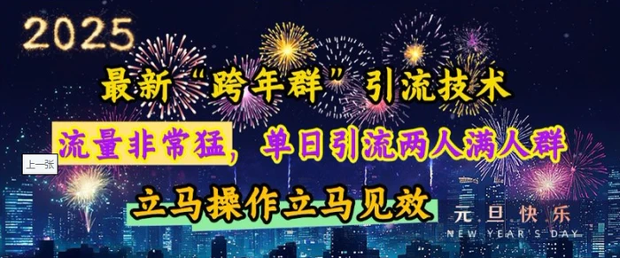 最新“跨年群”引流，流量非常猛，单日引流两人满人群，立马操作立马见效| 网创圈