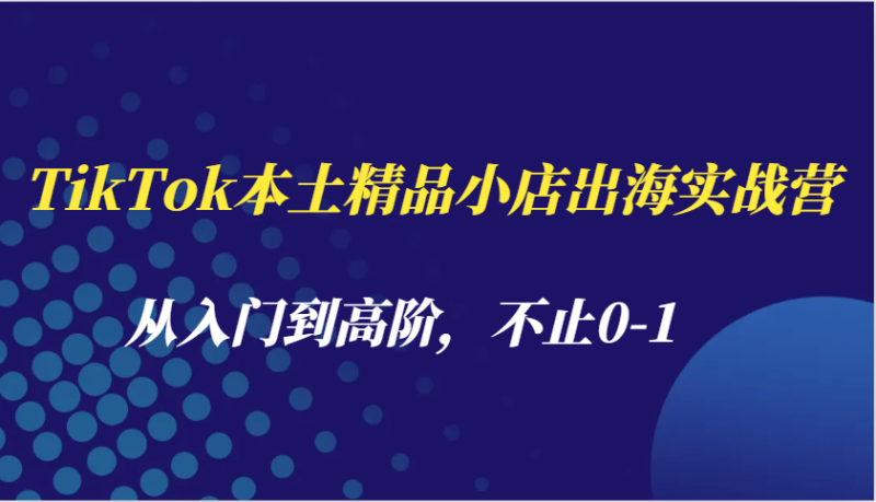 TikTok本土精品小店出海实战营，从入门到高阶，不止0-1| 网创圈