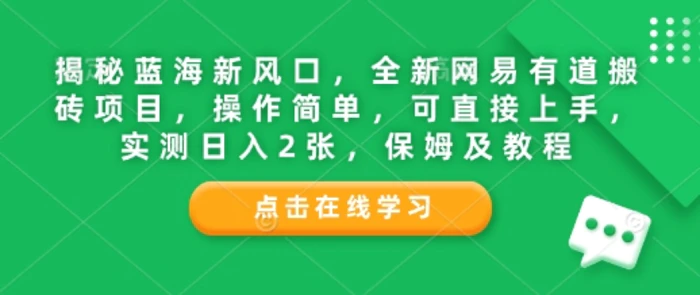 揭秘蓝海新风口，全新网易有道搬砖项目，操作简单，可直接上手，实测日入2张，保姆及教程| 网创圈