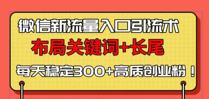 （13897期）微信新流量入口引流术，布局关键词+长尾，每天稳定300+高质创业粉！| 网创圈