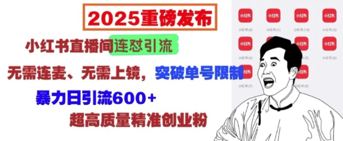 2025重磅发布：小红书直播间连怼引流，无需连麦、无需上镜，突破单号限制，暴力日引流600+| 网创圈
