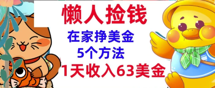 在家挣美金的5个方法，1天收入63美刀，内部教程，超简单，无脑操作| 网创圈