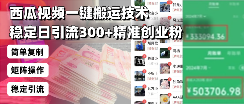 （13961期）西瓜视频一键搬运技术，稳定日引流300+精准创业粉，简单可复制给团队，…| 网创圈