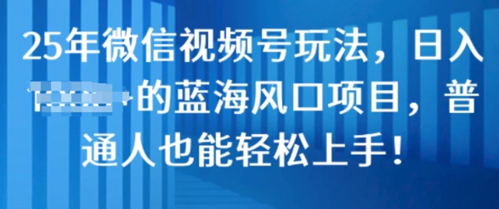 25年微信视频号玩法，日入几张的蓝海风口项目，普通人也能轻松上手!| 网创圈