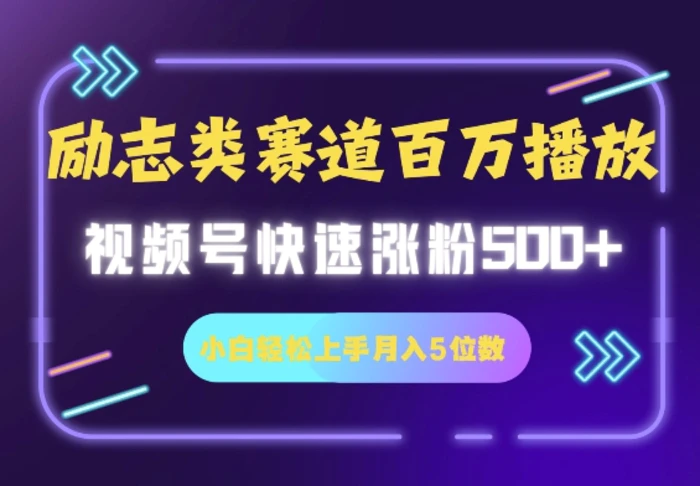 励志类赛道也能百万播放，快速涨粉500+视频号变现月入5位数| 网创圈
