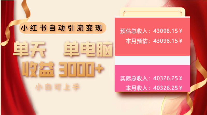 （13999期）小红书自动引流变现 单天单电脑收益3000+  小白可上手| 网创圈