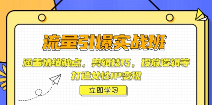 （14008期）流量引爆实战班，涵盖情绪触点，剪辑技巧，投放逻辑等，打造女性IP变现| 网创圈
