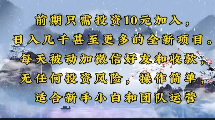 （14047期）前期只需投资10元加入，日入几千甚至更多的全新项目。每天被动加微信好…| 网创圈
