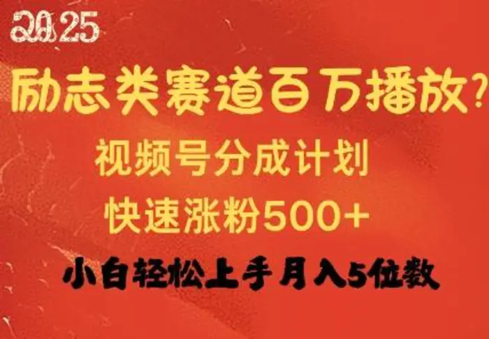 励志类赛道也能百万播放，快速涨粉500+视频号变现月入过W| 网创圈