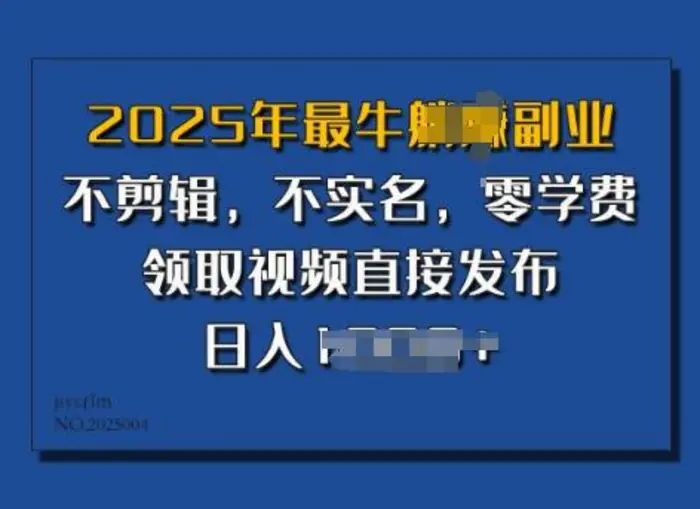 ​2025年最牛副业，不剪辑，不实名，零学费，零粉可做，领取视频直接发布，有播放就有收益| 网创圈