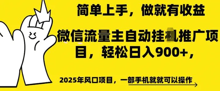 2025年风口项目，微信流量主自动推广，轻松日入多张，简单上手，做就有收益，一部手机就就可以操作| 网创圈