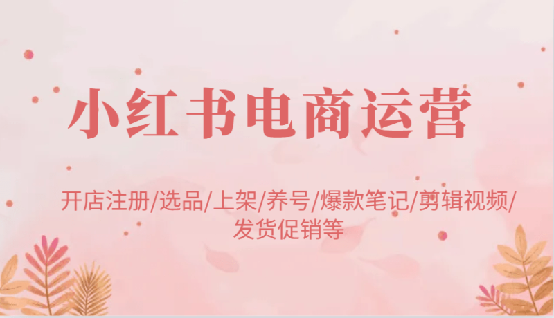 小红书电商运营：开店注册/选品/上架/养号/爆款笔记/剪辑视频/发货促销等| 网创圈