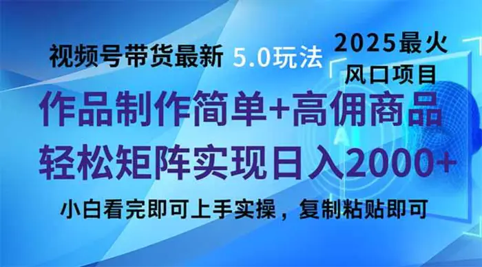 （14191期）视频号带货最新5.0玩法，作品制作简单，当天起号，复制粘贴，轻松矩阵…| 网创圈