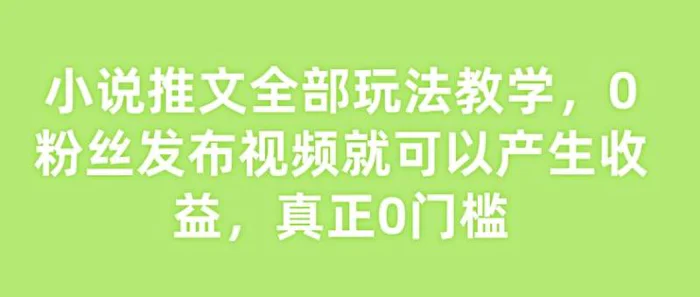 小说推文全部玩法教学，0粉丝发布视频就可以产生收益，真正0门槛| 网创圈
