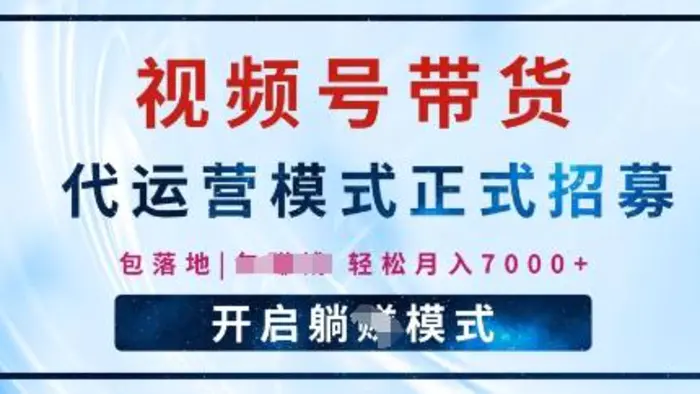视频号代运营，全程托管计划招募，躺Z模式，单月轻松变现7k| 网创圈