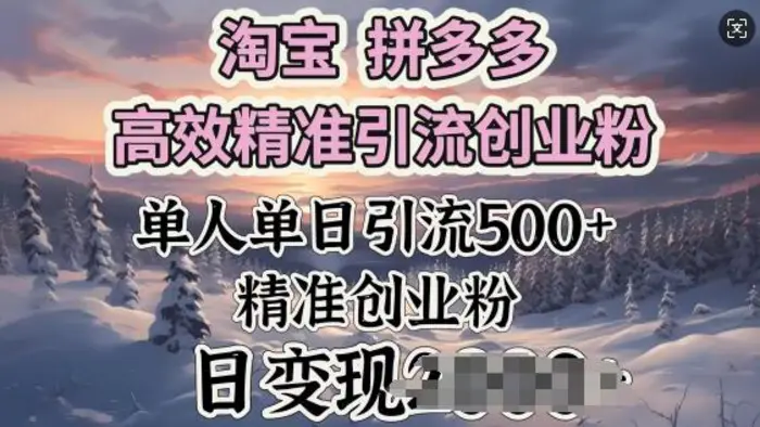 淘宝拼多多高效精准引流创业粉，单人单日引流500+创业粉，日变现多张| 网创圈