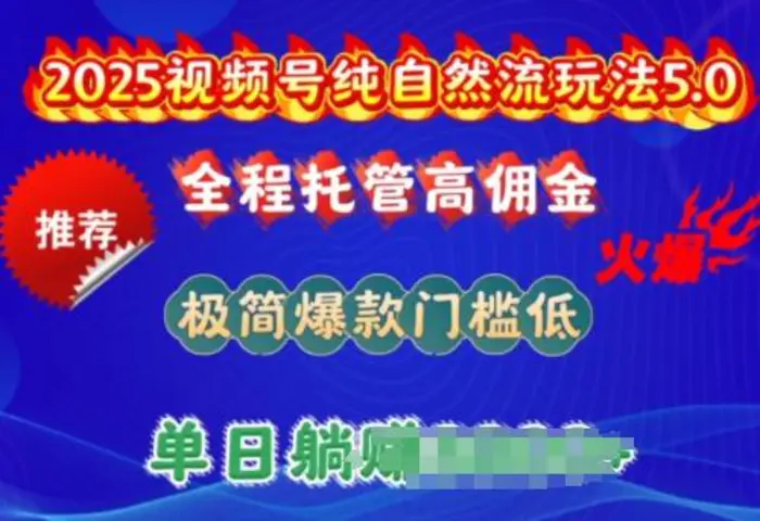 2025视频号纯自然流玩法5.0，全程托管高佣金，极简爆款门槛低，单日收益多张【揭秘】| 网创圈
