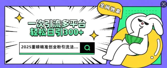 2025重磅全网独家引流法，一次多平台，轻松日引300+精准创业粉| 网创圈