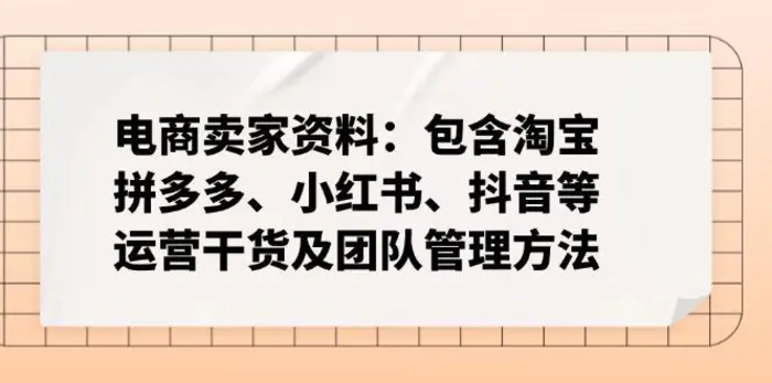 （14354期）电商卖家资料：包含淘宝、拼多多、小红书、抖音等运营干货及团队管理方法| 网创圈