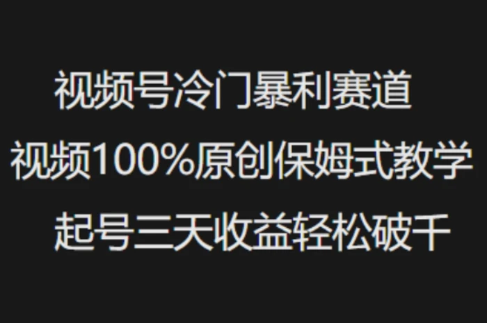 视频号冷门暴利赛道视频100%原创保姆式教学起号三天收益轻松破千| 网创圈