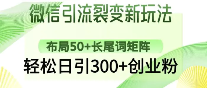 微信引流裂变新玩法：布局50+长尾词矩阵，轻松日引300+创业粉| 网创圈