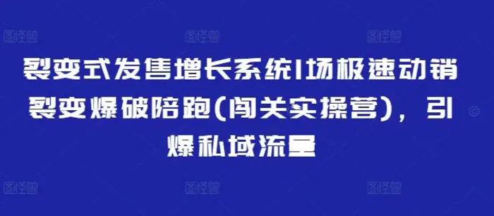 裂变式发售增长系统1场极速动销裂变爆破陪跑(闯关实操营)，引爆私域流量| 网创圈