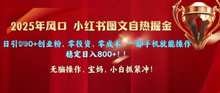 25年风口小红书图文掘金，日引300+创业粉、零投资、零成本、一部手机就能操作| 网创圈