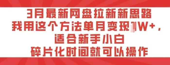 3月最新网盘拉新新思路，我用这个方法单月变现过W+，适合新手小白，碎片化时间就可以操作| 网创圈