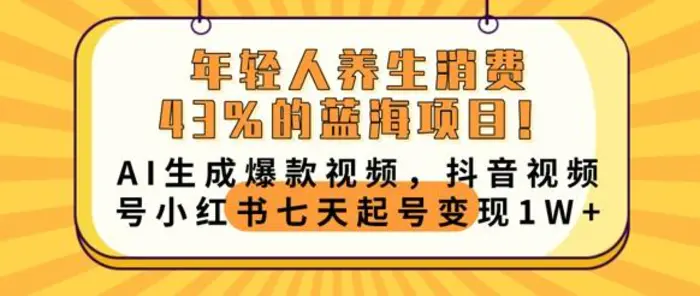 年轻人养生消费43%的蓝海项目，AI生成爆款视频，抖音视频号小红书七天起号变现1w| 网创圈