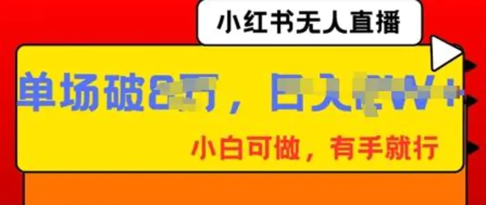 小红书无人直播，纯小白可做，有手就行，单场直播销售额破8w| 网创圈