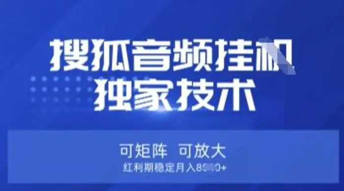 【搜狐音频挂G】独家技术，可矩阵可放大，红利期稳定月入8k【揭秘】| 网创圈