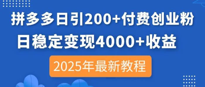 （14217期）拼多多日引200+付费创业粉，日稳定变现4000+收益，2025年最新教程| 网创圈