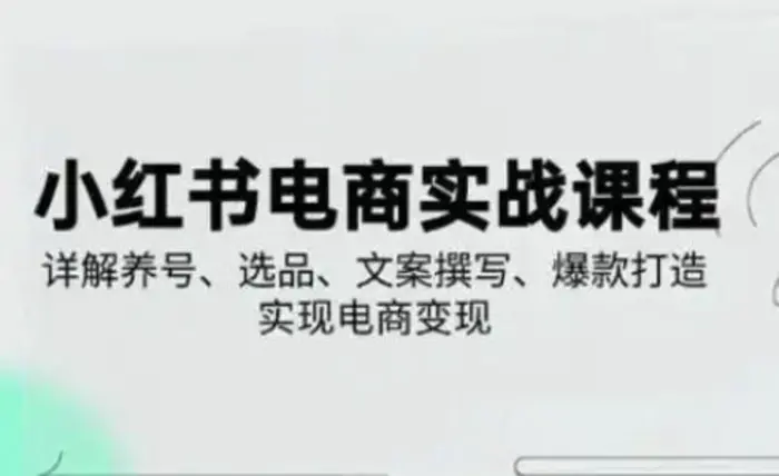 小红书从0-1实操课(2023-2025)，详解养号、选品、文案撰写、爆款打造实现电商变现| 网创圈