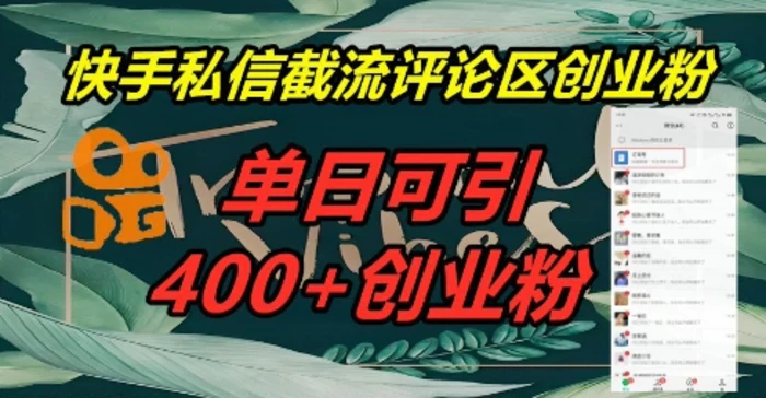 快手私信截流创业粉，一天引流400+| 网创圈