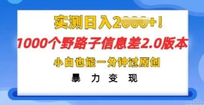 2025抖音1000个野路子信息差最新玩法，一分钟过原创，暴力变现月入几k| 网创圈