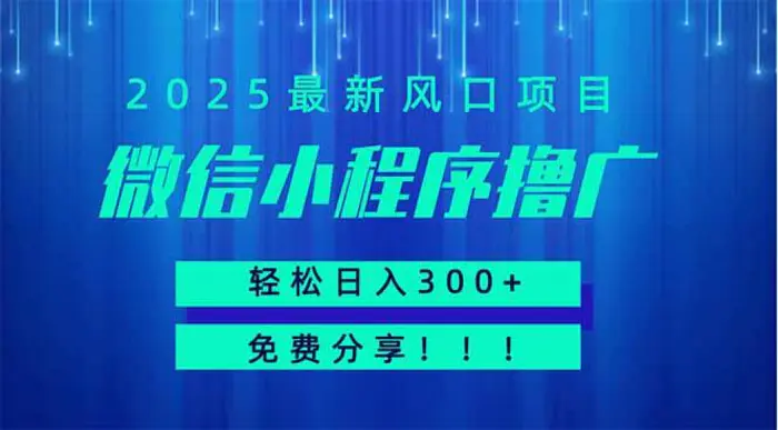 （14375期）微信小程序撸广，最新风口项目，日入300+ 免费分享 可批量操作 小白可…| 网创圈