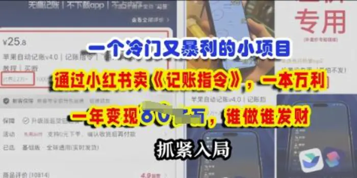 一个冷门需求，通过小红书卖《记账指令》，一本万利，谁做谁发，抓紧入局| 网创圈