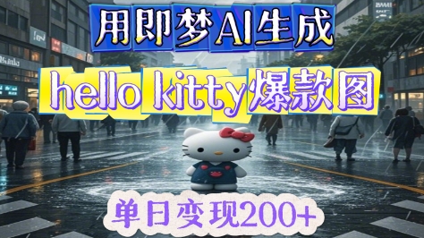 用即梦AI生成Hello Kitty爆款图，单日变现2张| 网创圈